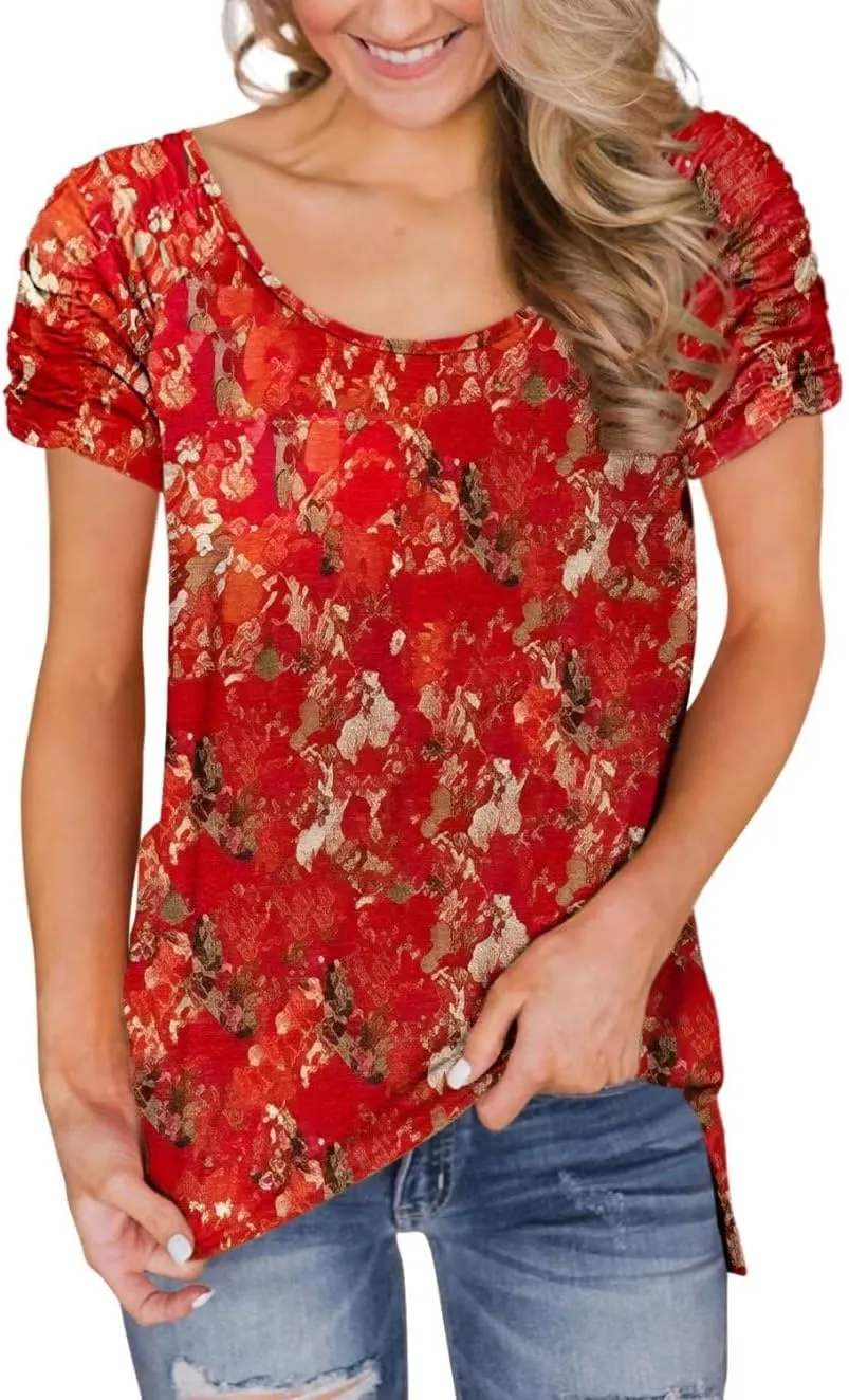Womens Short Sleeve Tops Casual Solid Color Ladies Summer Shirts Dressy Plus Size T Shirts