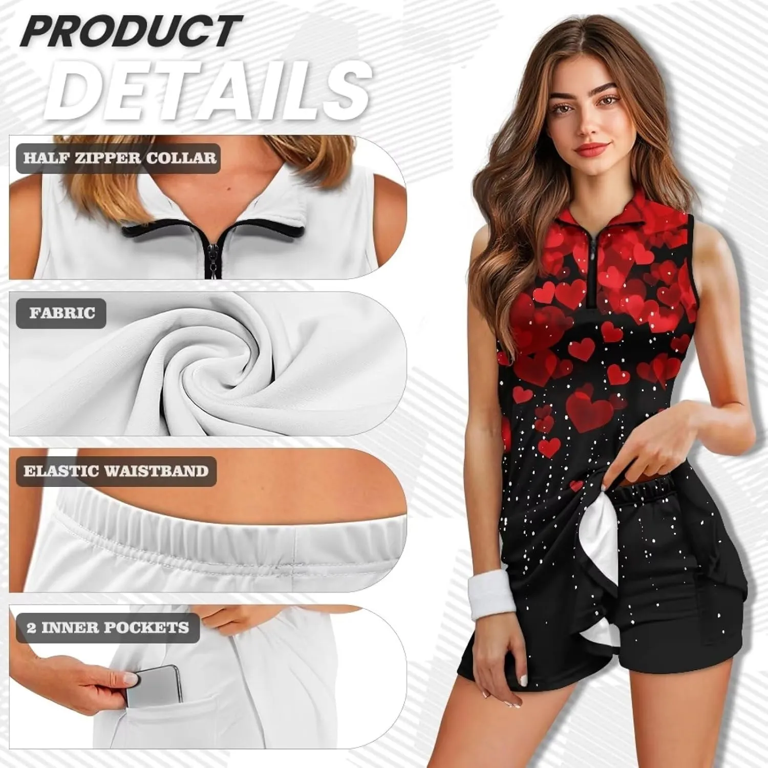 Women's Sleeveless Tennis Dress Collared Zip Up Athletic Golf Dresses Stylish Sports Workout Outfits