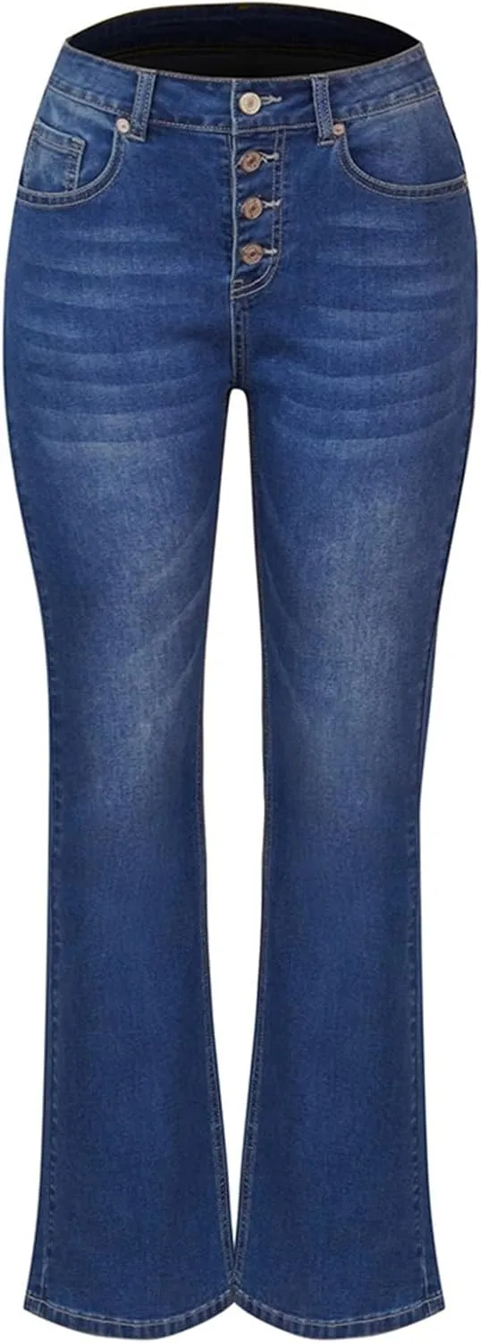 Women's Slimming Flared Jeans with Multi Buttons High Waisted Pockets Stylish Denim Pants 2024 Trendy Comfort Jeans