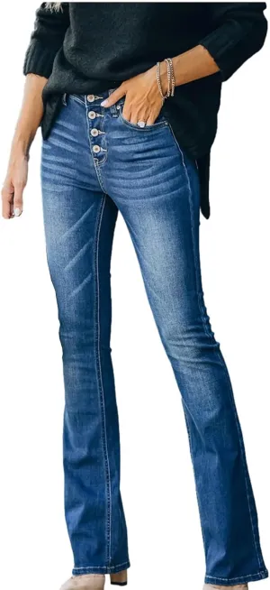 Women's Slimming Flared Jeans with Multi Buttons High Waisted Pockets Stylish Denim Pants 2024 Trendy Comfort Jeans