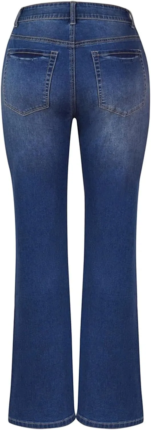 Women's Slimming Flared Jeans with Multi Buttons High Waisted Pockets Stylish Denim Pants 2024 Trendy Comfort Jeans