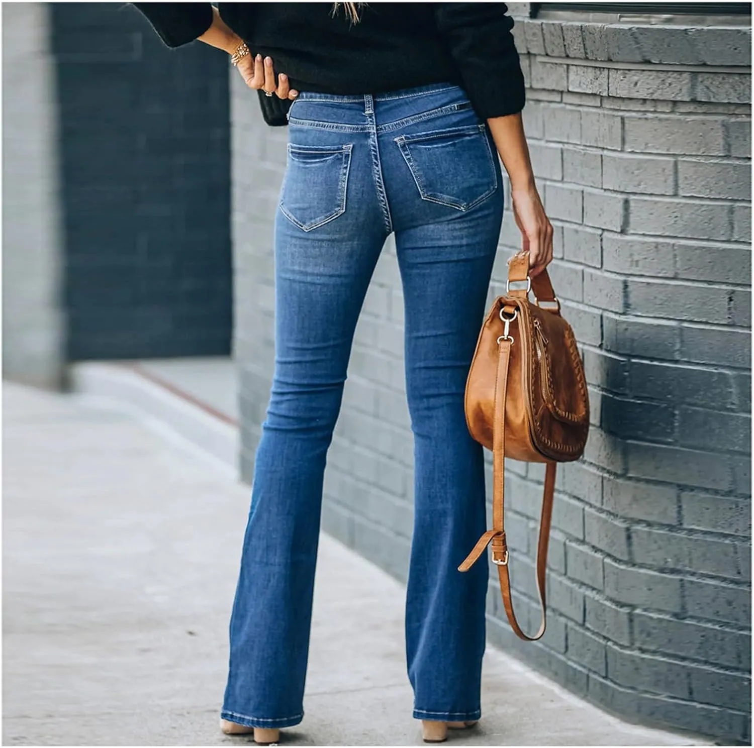 Women's Slimming Flared Jeans with Multi Buttons High Waisted Pockets Stylish Denim Pants 2024 Trendy Comfort Jeans