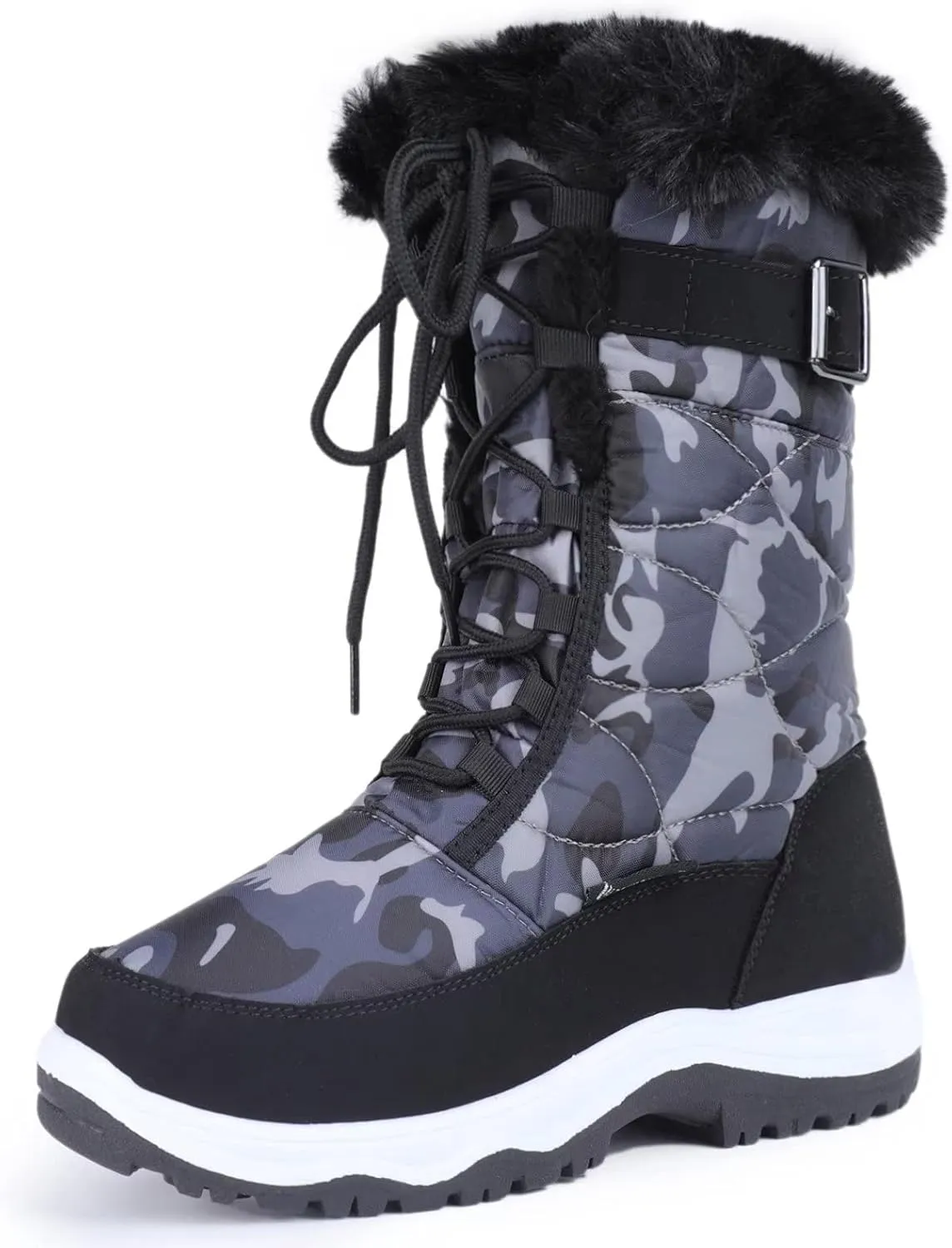 Women's Snow Boots Winter Water-Resistant Fur Lined Frosty Warm Snow Boots U120WMX005-Black Camo-40