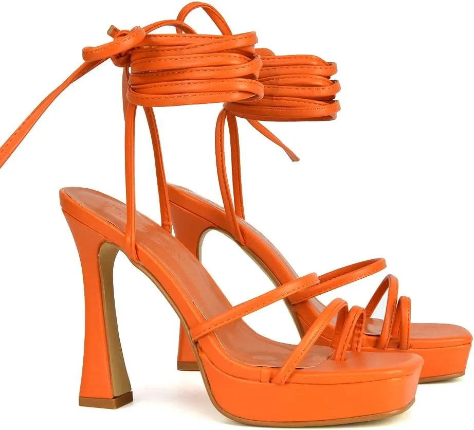 Womens Strappy Platform High Heel Sandals Ladies Lace Up Straps Party Evening Shoes Size