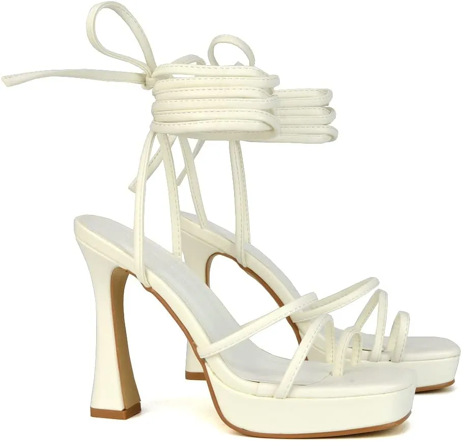 Womens Strappy Platform High Heel Sandals Ladies Lace Up Straps Party Evening Shoes Size