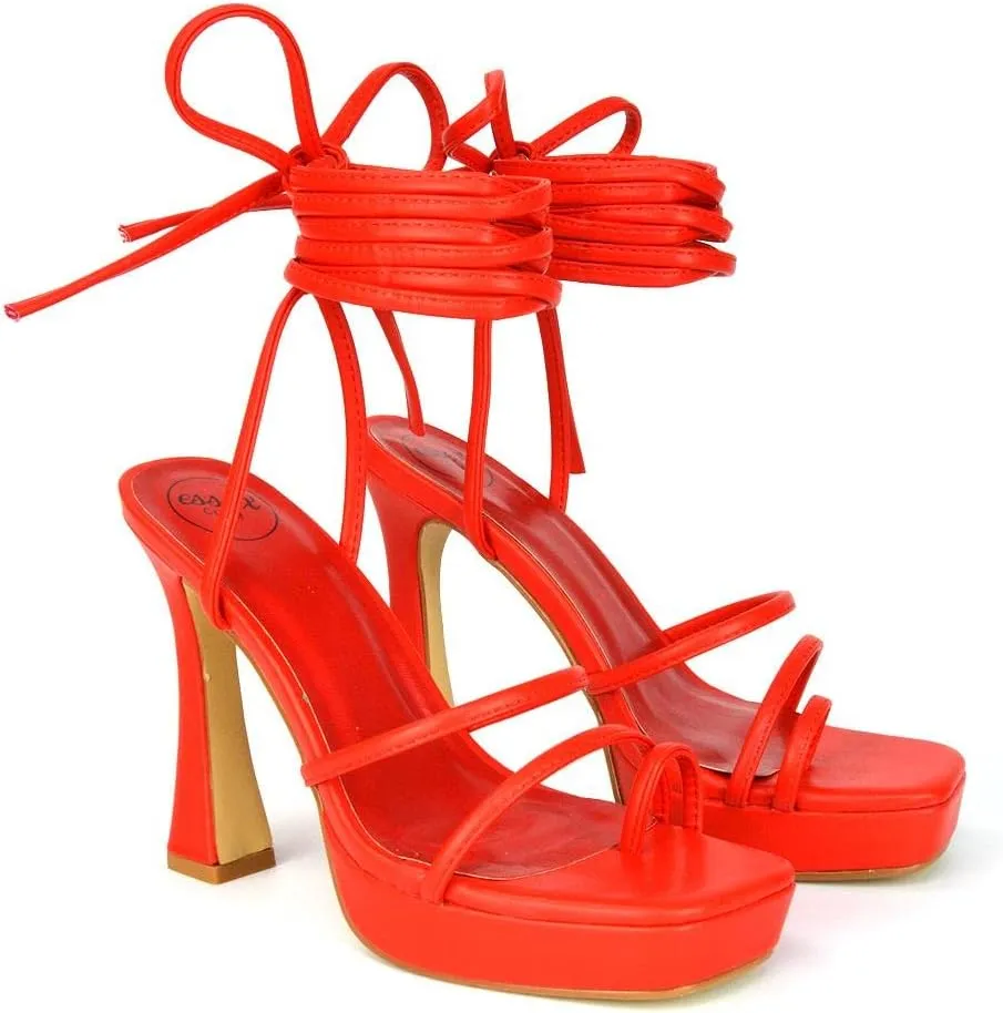 Womens Strappy Platform High Heel Sandals Ladies Lace Up Straps Party Evening Shoes Size