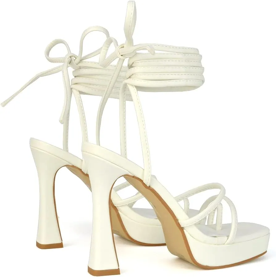 Womens Strappy Platform High Heel Sandals Ladies Lace Up Straps Party Evening Shoes Size