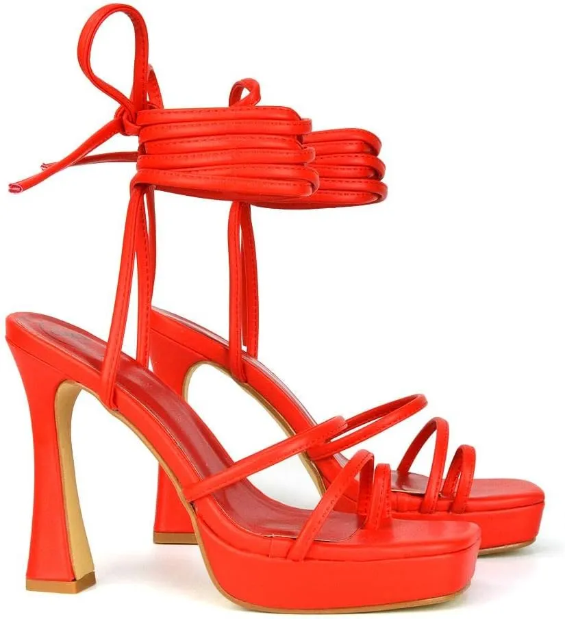 Womens Strappy Platform High Heel Sandals Ladies Lace Up Straps Party Evening Shoes Size