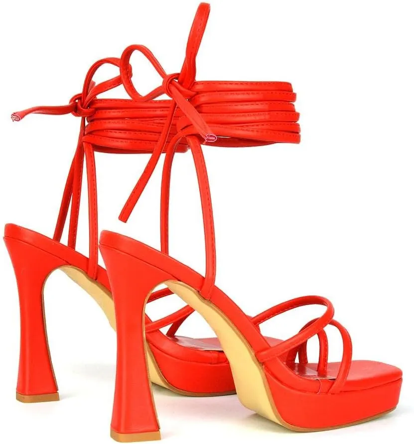 Womens Strappy Platform High Heel Sandals Ladies Lace Up Straps Party Evening Shoes Size