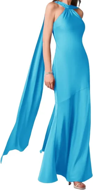 Women's Stretch Satin Halter Bridesmaid Dresses with Slit Mermaid Long Formal Evening Prom Gowns