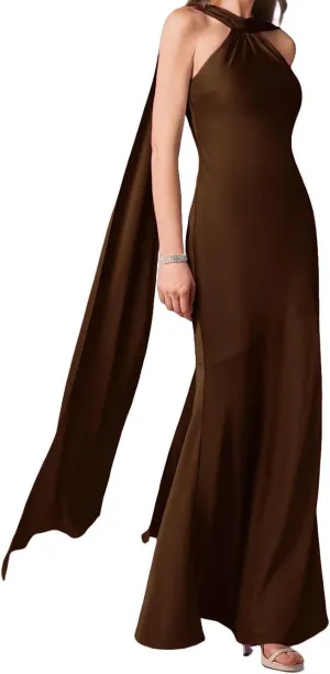Women's Stretch Satin Halter Bridesmaid Dresses with Slit Mermaid Long Formal Evening Prom Gowns