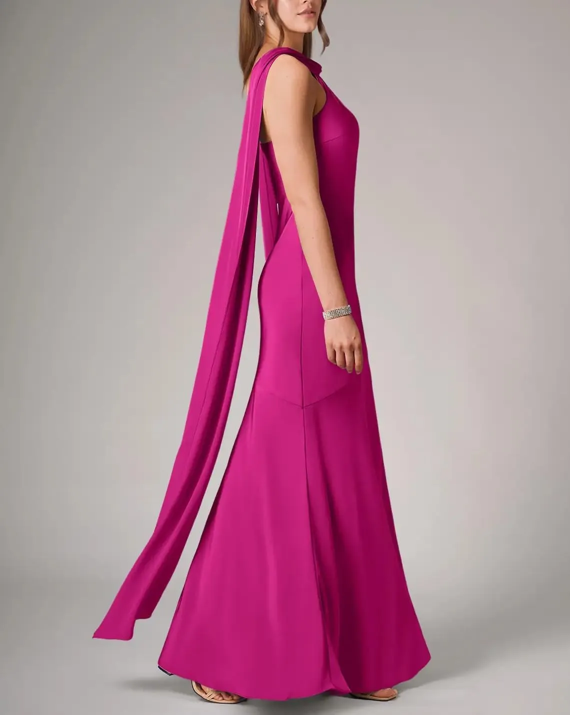 Women's Stretch Satin Halter Bridesmaid Dresses with Slit Mermaid Long Formal Evening Prom Gowns
