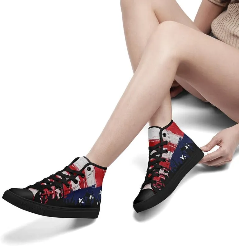 Women's USA Flag Sneaker Fashion Men's Patriotic Canvas High Top Casual Shoes Unisex Breathable Trendy College Preppy Shoes