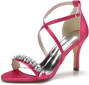 Womens Wedding Shoes Heels for Women Open Toe Buckle Ankle Strap Kitten Heels for Women Pump Block Sandals 3.34 inches Silver Black White Nude for Party Wedding(Rose red,8)