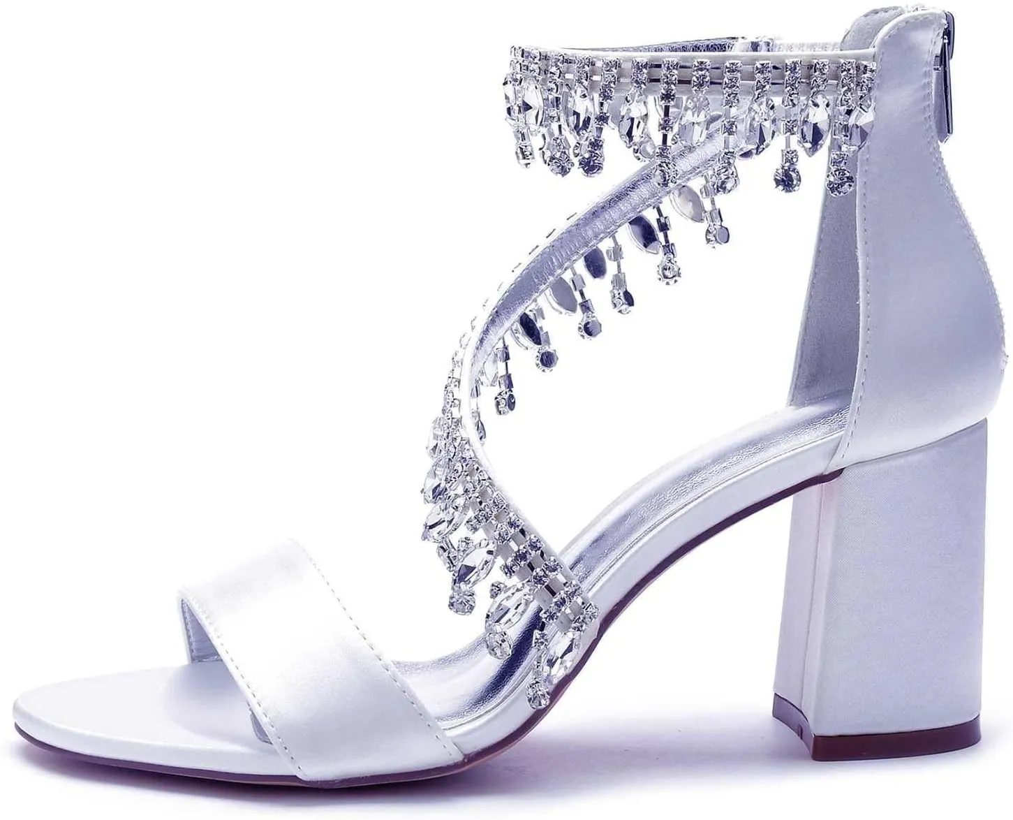 Womens Wedding Shoes Heels for Women Open Toe - Zipper Chunky Heels Dress Shoes for Women 3.14 Inch Rhinestone Wedding Heels for Prom Party Bridal Pump Shoes Light Purple, 5(Champagne,7)