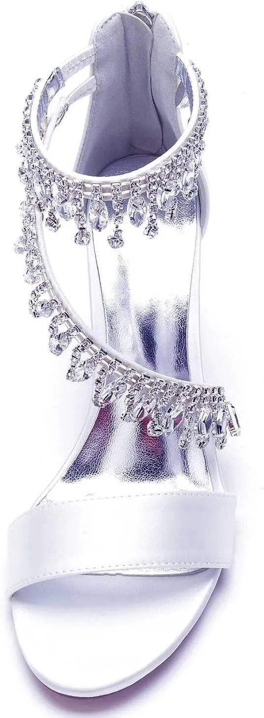 Womens Wedding Shoes Heels for Women Open Toe - Zipper Chunky Heels Dress Shoes for Women 3.14 Inch Rhinestone Wedding Heels for Prom Party Bridal Pump Shoes Light Purple, 5(Champagne,7)