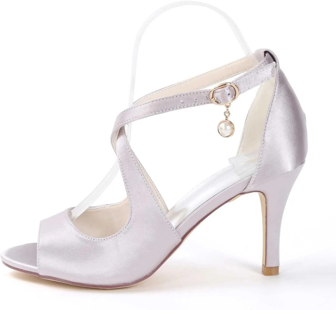 womens wedding Shoes Heels for Women, Women's Ivory Heels White Heels Lace Satin Low Heels, Buckle High Heel Closed Round Toe Pumps Dress Office Wedding Shoes for Women, 8, Champagne(WHITE,7)