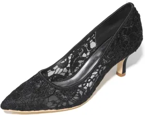 Womens Wedding Shoes Lace Wedding Shoes Closed Toe Low Heels Pointed Toe Bridal Shoes Women Mary Jane High Heels Pumps Wedding Dress Shoes(Black,8.5/US)