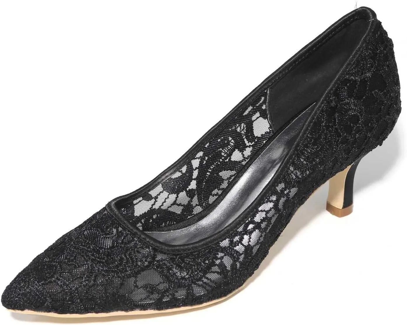 Womens Wedding Shoes Lace Wedding Shoes Closed Toe Low Heels Pointed Toe Bridal Shoes Women Mary Jane High Heels Pumps Wedding Dress Shoes(Black,8.5/US)
