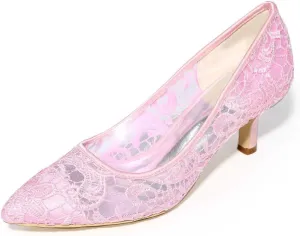 Womens Wedding Shoes Lace Wedding Shoes Closed Toe Low Heels Pointed Toe Bridal Shoes Women Mary Jane High Heels Pumps Wedding Dress Shoes(Pink,8.5/US)