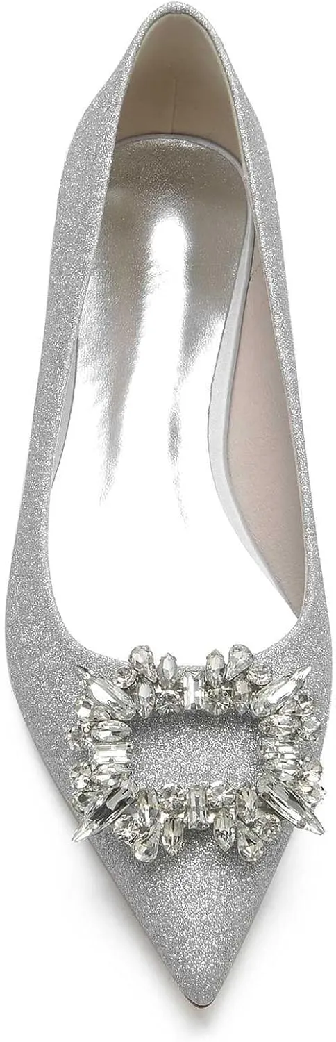 Womens Wedding Shoes Low Heel for Women - Slip On Chunky Heels Dress Shoes for Women 0.98 Inch Rhinestone Wedding Heels for Prom Party Bridal Pump Shoes Silver, 11(Champagne,8.5)