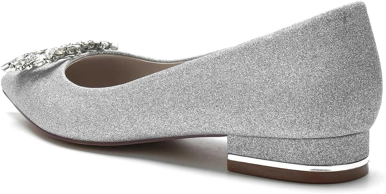 Womens Wedding Shoes Low Heel for Women - Slip On Chunky Heels Dress Shoes for Women 0.98 Inch Rhinestone Wedding Heels for Prom Party Bridal Pump Shoes Silver, 11(Champagne,8.5)