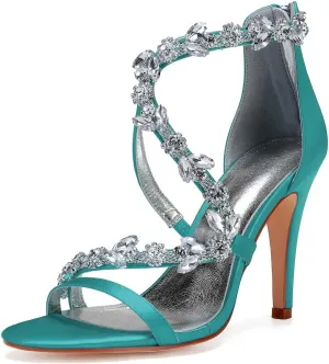 Womens Wedding Shoes Women's 4.13" Kitten Heel Sandals | Open Toe with Ankle Zipper & Rhinestone Accents | Perfect for Summer Dresses & Casual Outfits(Teal,11)