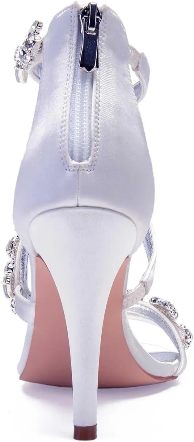 Womens Wedding Shoes Women's 4.13" Kitten Heel Sandals | Open Toe with Ankle Zipper & Rhinestone Accents | Perfect for Summer Dresses & Casual Outfits(Teal,11)