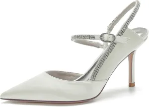 Womens Wedding Shoes Womens Low Heels Sandals Pointed Toe Wedding Mary Jane Rhinestone High Stiletto Heel Summer Cute Wedding Bridal Shoes, 11.5, Rose Red(Ivory,10)