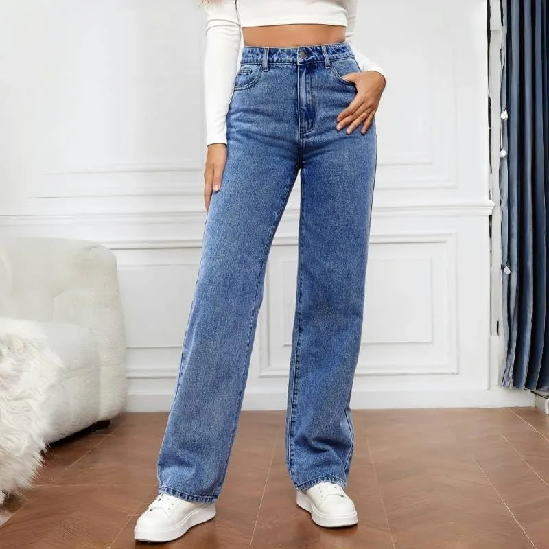Women's Wide Leg Jeans Baggy High Waisted Casual Trendy Straight Stretch Loose Denim Pants Trouser with Pockets