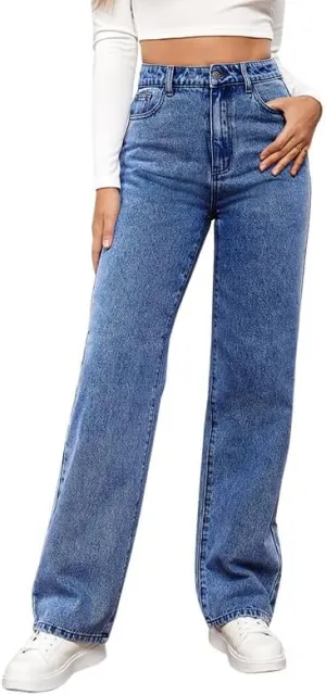 Women's Wide Leg Jeans Baggy High Waisted Casual Trendy Straight Stretch Loose Denim Pants Trouser with Pockets
