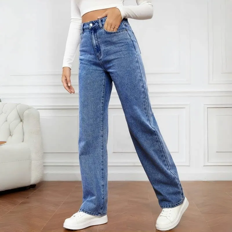 Women's Wide Leg Jeans Baggy High Waisted Casual Trendy Straight Stretch Loose Denim Pants Trouser with Pockets