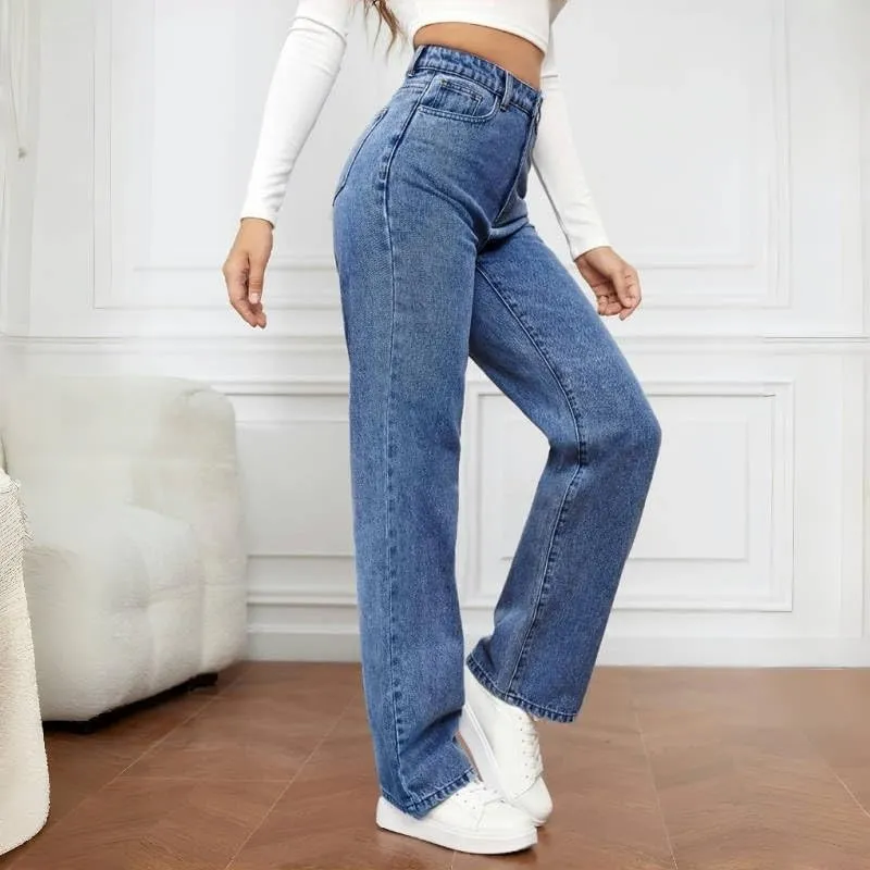 Women's Wide Leg Jeans Baggy High Waisted Casual Trendy Straight Stretch Loose Denim Pants Trouser with Pockets