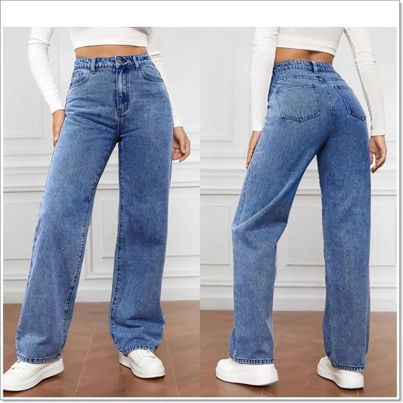 Women's Wide Leg Jeans Baggy High Waisted Casual Trendy Straight Stretch Loose Denim Pants Trouser with Pockets