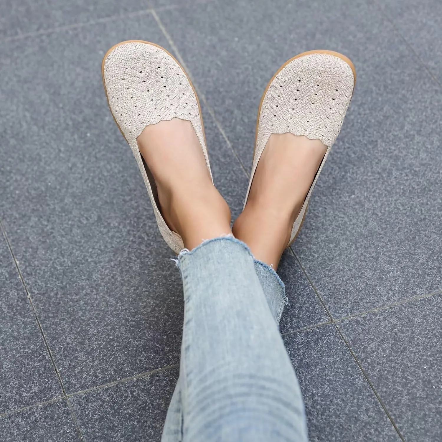 Women's Wide Toe Box Flats Shoes Knit Ballet Flat Slip-on Dress Walking Comfort Shoes