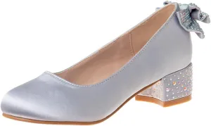 XYD Women Girls Cute Round Toe Dress Loafers Shoes Back Bowknot Crystal Block Low Heels Slip On Pumps