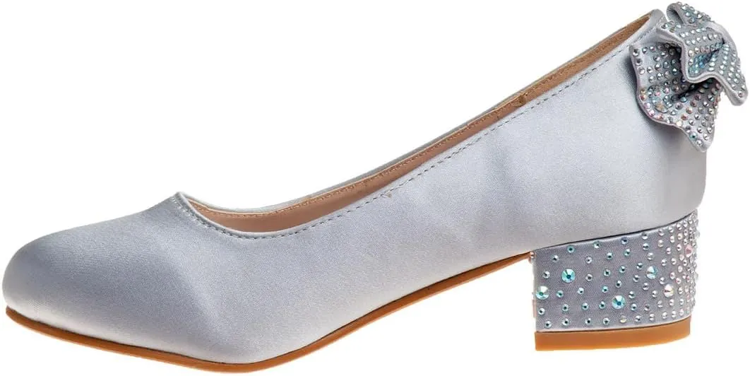 XYD Women Girls Cute Round Toe Dress Loafers Shoes Back Bowknot Crystal Block Low Heels Slip On Pumps