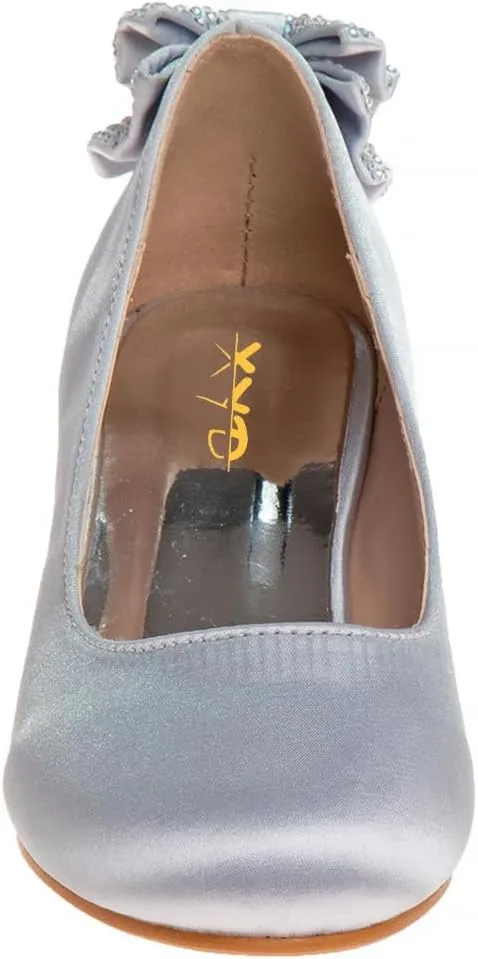 XYD Women Girls Cute Round Toe Dress Loafers Shoes Back Bowknot Crystal Block Low Heels Slip On Pumps