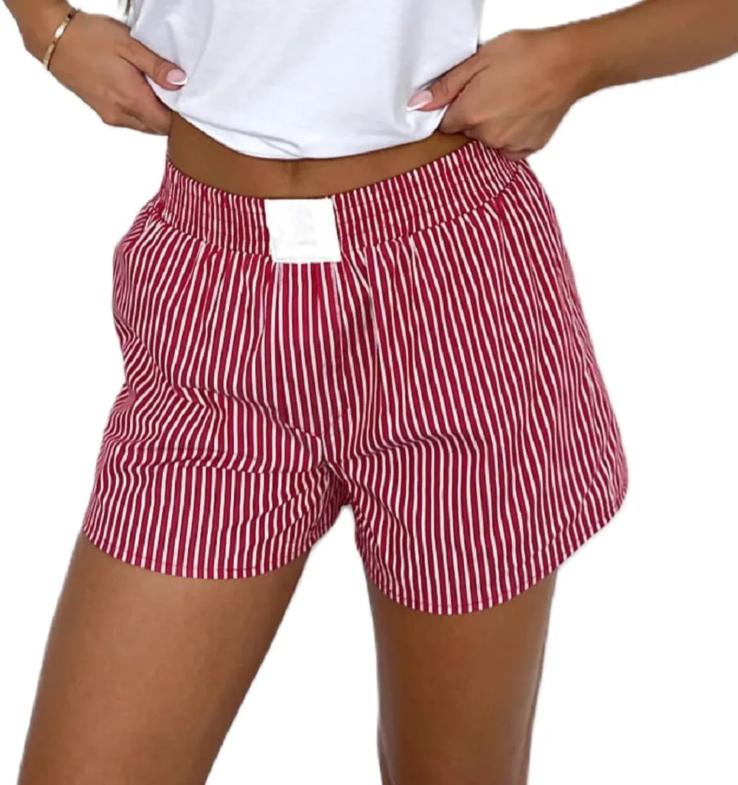 Y2k Plaid Shorts Cute Baggy Ginghem Boxer Shorts for Women Checked Lounge Pajama Bottom Preppy Sleep Pj Shorts