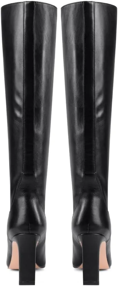 YIYA Cherry Red Boots for Fall Square Toe Chunky High Heels Dark Red Knee High Long Boots Pull On