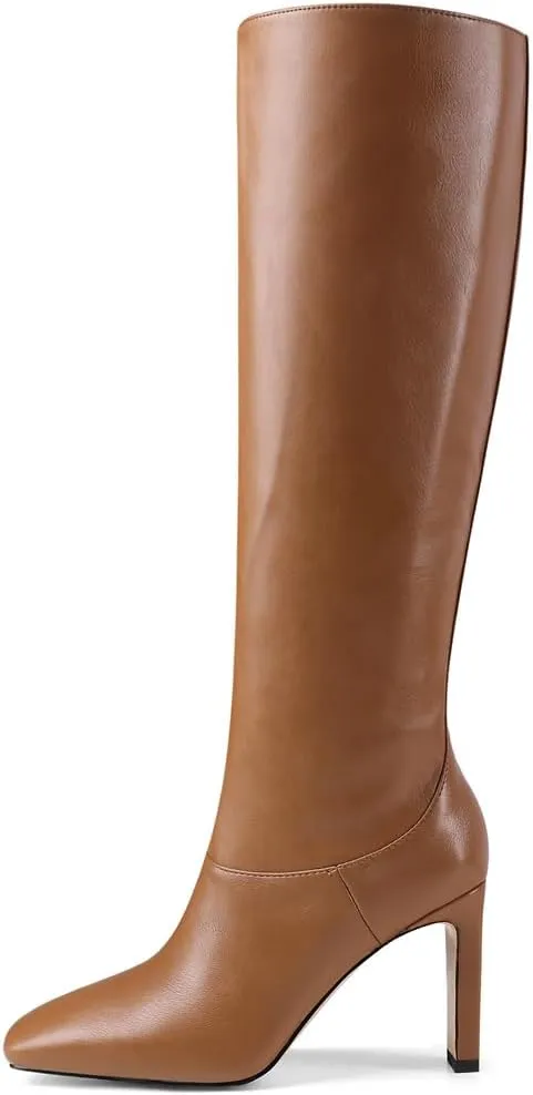 YIYA Cherry Red Boots for Fall Square Toe Chunky High Heels Dark Red Knee High Long Boots Pull On