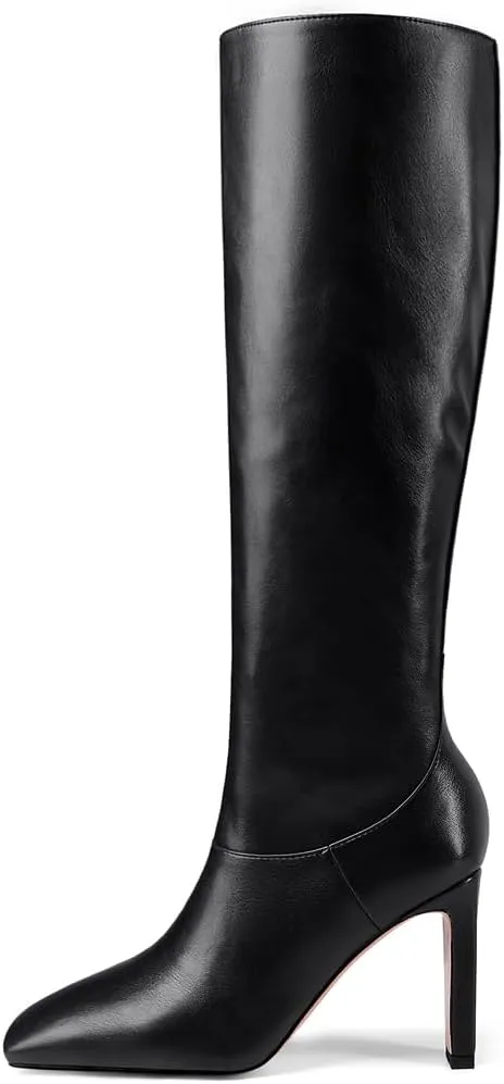 YIYA Cherry Red Boots for Fall Square Toe Chunky High Heels Dark Red Knee High Long Boots Pull On