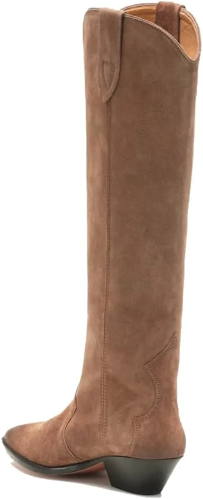 YIYA Western Suede Cowboy Boots Women's Classic Pointed Toe Cowgirl Boot Female Mid-Calf Booties for Women