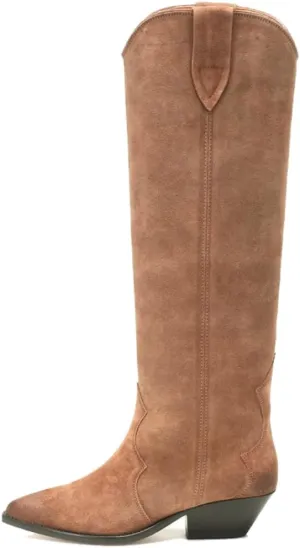 YIYA Western Suede Cowboy Boots Women's Classic Pointed Toe Cowgirl Boot Female Mid-Calf Booties for Women