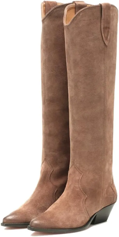 YIYA Western Suede Cowboy Boots Women's Classic Pointed Toe Cowgirl Boot Female Mid-Calf Booties for Women