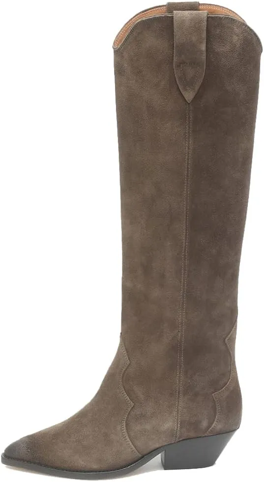YIYA Western Suede Cowboy Boots Women's Classic Pointed Toe Cowgirl Boot Female Mid-Calf Booties for Women