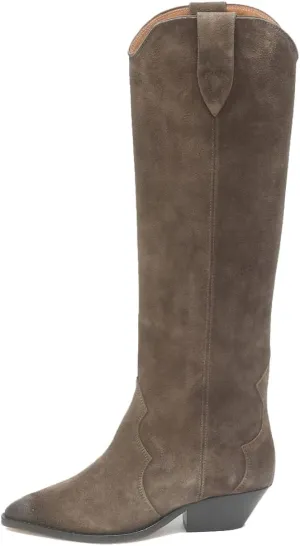YIYA Western Suede Cowboy Boots Women's Classic Pointed Toe Cowgirl Boot Female Mid-Calf Booties for Women