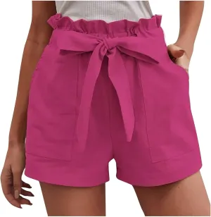 ZDRZK High Waist Paperbag Shorts for Women 2023 Casual Wide Leg Summer Cotton Linen Shorts with Pockets Trendy 2023