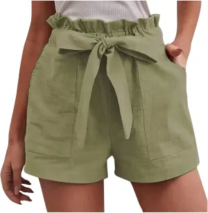 ZDRZK High Waist Paperbag Shorts for Women 2023 Casual Wide Leg Summer Cotton Linen Shorts with Pockets Trendy 2023