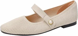 Zeberfi Women's Knit Mary Jane Flat Shoes with Hook and Loop Retro Closed Toe Shallow Mouth Slip On Flats Casual Comfortable Dressy Ballet Flats